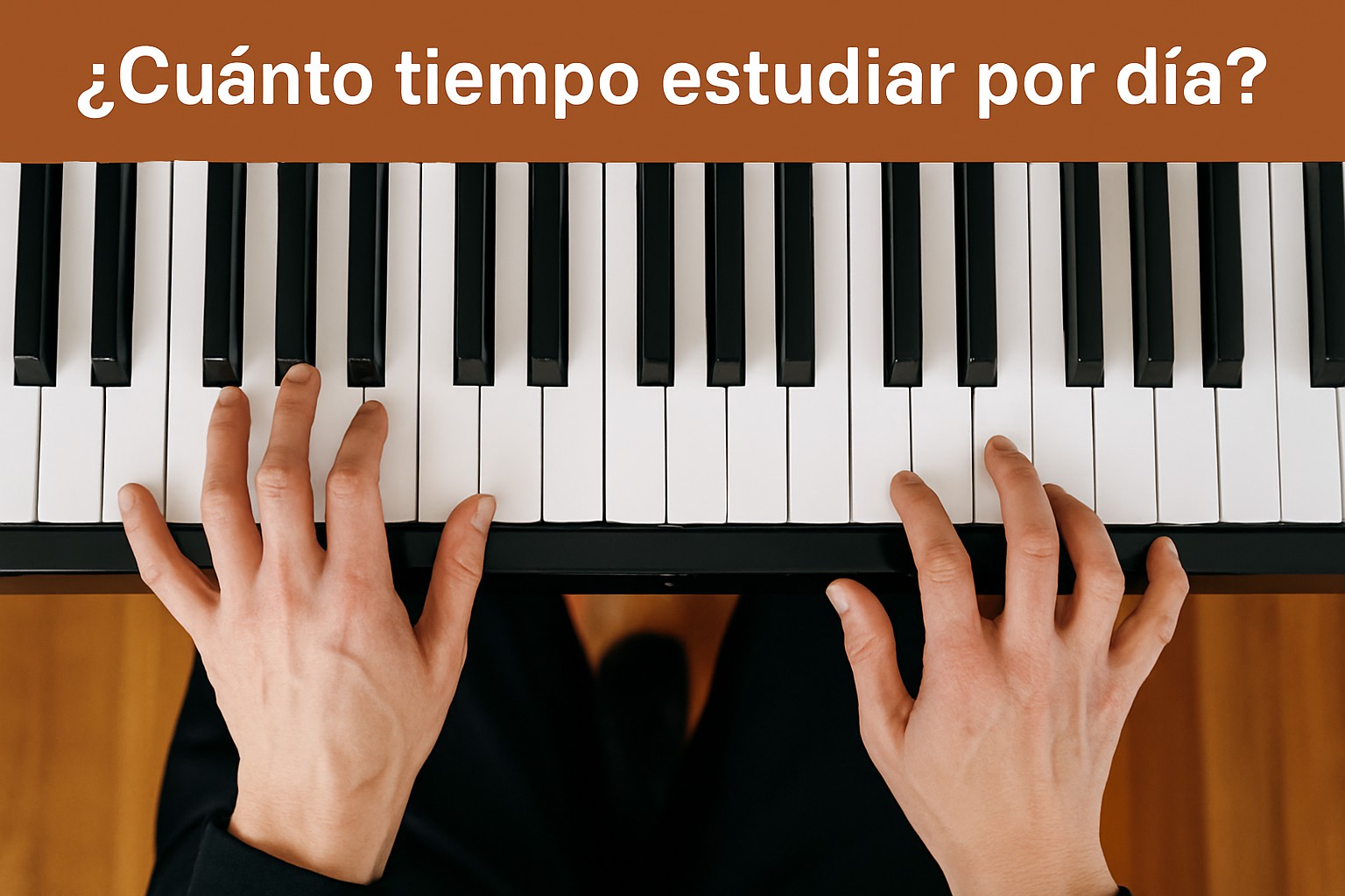 Manos tocando el piano, ilustrando el tiempo recomendado de estudio musical diario