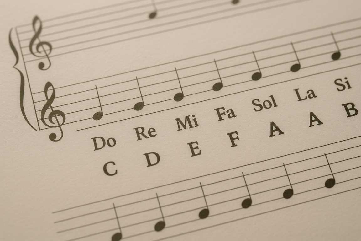Partitura con notas musicales escritas en solfeo y letras